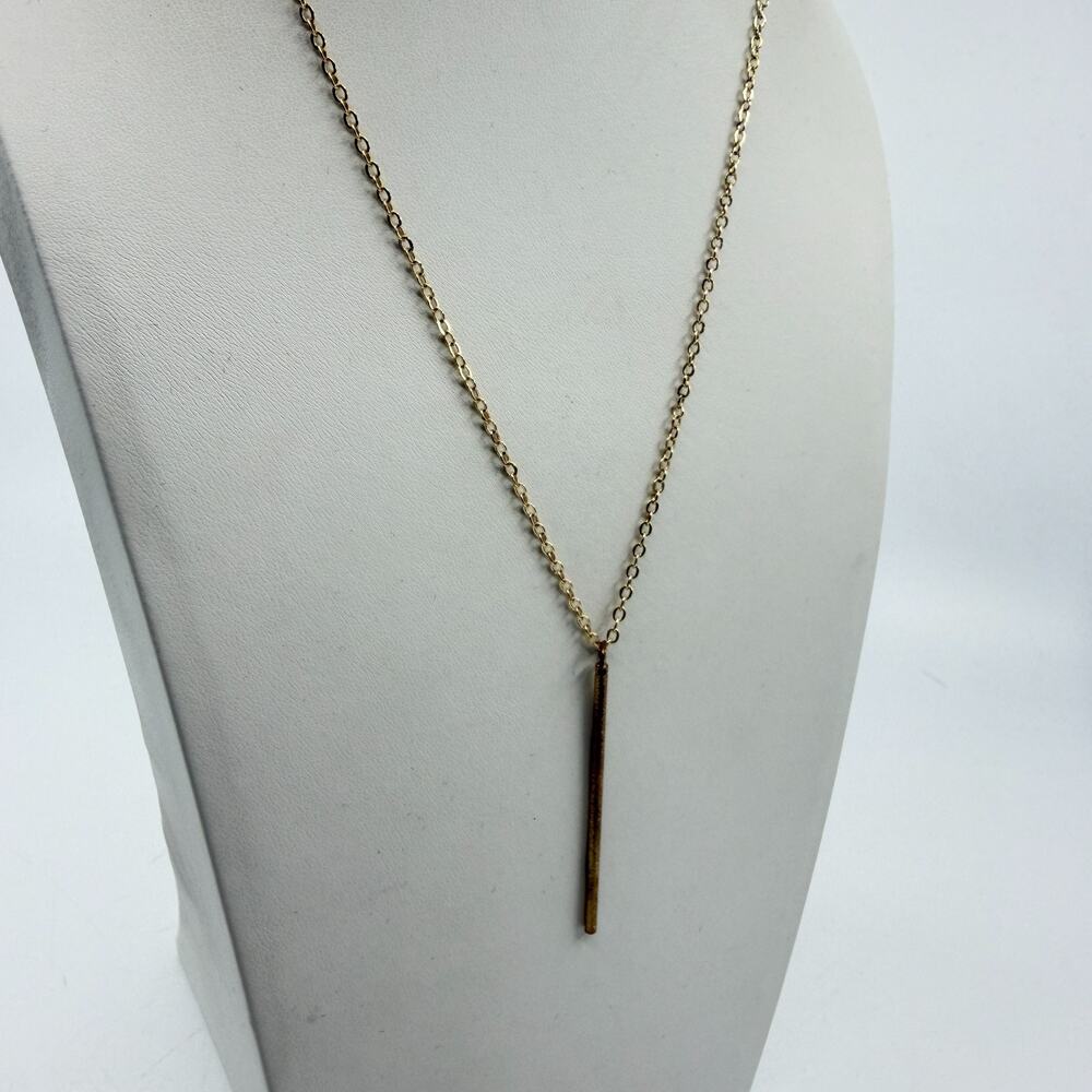 Gold Tone Minimalist Bar Pendant Necklace Essential Layering Statement Dainty - Picture 4 of 10